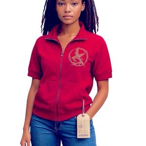 DA-NANG SURPLUS PEACE & LOVE SWEATSHIRT TOP WOMEN COLOR RED SIZE S